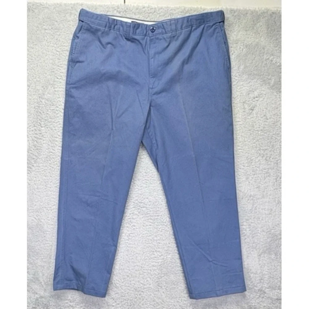 Lands End Mens 42x30 Traditional Fit Chino Pants Blue Cotton Pleated NEW Read